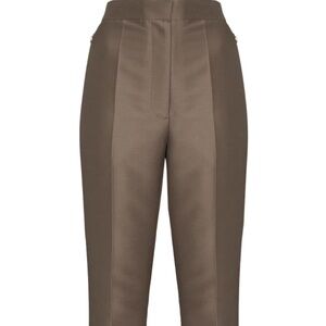 Low Classic Women's Flat Front Wool/Silk Blend Trousers High-Rise Slim Fit S